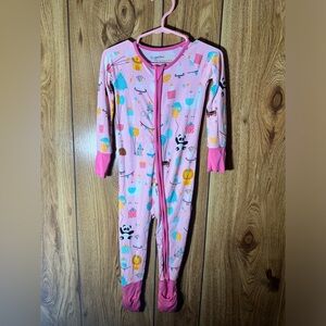 Little Sleepies Pink Party Animals Birthday Zippy. Size 12-18 Months. EUC!